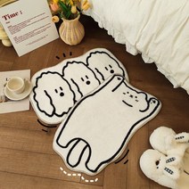MDIV 미니 고양이 강아지 화이트 러그발매트 2장세트, 강아지2장