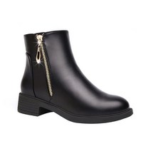 여성레인 부츠 슈즈 Black ankle boots for women zip deco leather winter 2022 waterproof rain snow aut