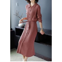 롱 니트원피스 Autumn Winter Lace Up Knit Long Dress Women Casual Turndown Collar Slim Bodycon Sweater Dres