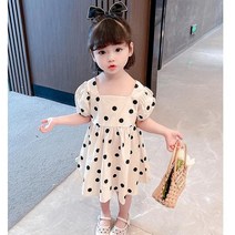 CYHAUN 여아용 여름 어깨프릴 땡땡이 공주 원피스