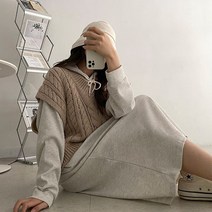 더클립 / 와플 원단! 레이서 포켓 와플 롱 후드 원피스