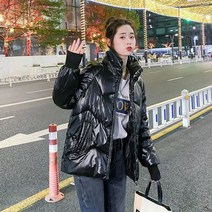 유광패딩 여성용 면화 코트 짧은 스탠드 칼라 2021 새로운 겨울 한국어 버전 광택 숏