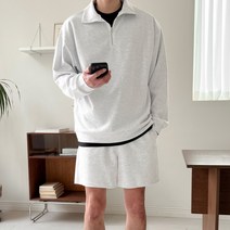 더업 남성용 남녀공용 무지 특양면 오버핏 반집업 카라 맨투맨