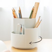 시우리빙 원형 회전식 다용도 수납함 연필꽂이, 원형 회전 연필꽂이-핑크