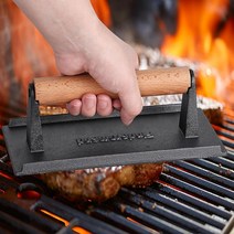 Finderomend 햄버거 프레스 주철 그릴 프레스 튼튼한 스매시 미트 베이컨 스테이크 & 버거 프레스 나무 손잡이 포함 블랙스톤 핏보스 웨버 트레저 그리들용 (피쉬 직사각형 1, Fish-Rectangular 1