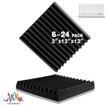 흡음판 천장 방음 흡음 자재 벽 폼 스폰지 패드 개 사운드 흡수 처리 패널 룸 어쿠스틱 집 거품, 6 Pcs With Tapes, Black, Medium Density