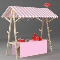 이동식 가판대 진열대 플리마켓 행사장 축제 야외 노점, o.핑크120x60x200천장보+식탁보+조명