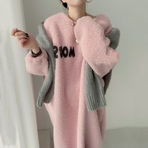 엠앤지 오버핏 뽀글이 롱맨투맨 기모원피스 ins로고