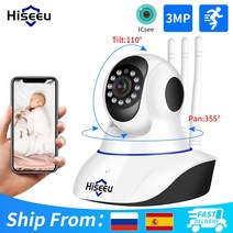 Hiseeu-IP 카메라 3mp 5mp IP 와이파이 무선 스마트 홈 보안 감시 양방향 오디오 베이비 펫 모니터 비디오 녹화, 5MP 64G Card, 3.6mm, CHINA