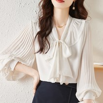 라오농 활 시폰 셔츠 여성용 봄 러플 긴팔 탑 +04F5rQf6U