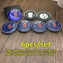 자동차 바디 키트 6 개대 9-3 9-5 93 95 bj scs 보닛 트렁크 68mm 배지 캡 자동 엠블럼 62mm 휠 센터 커버 스타일링 휠, 6개 스카니아