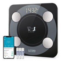 Living Enrichment 스마트 체지방 체중 BMI 욕실 무선 체중계 고정밀 센서 포함 스마트폰 앱이 있는 체성분 모니터 분석기 179.6kg(380파운드) - 블랙, 4002 Scale