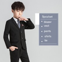 LZYJY 가을/봄 정장 소년 결혼식 정장 세트 어린이 파티 피아노 쇼 호스트 의상 어린이 스트라이프 블레이저 조끼 바지 셔츠 복장