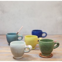핸드메이드 도자기 머그컵 카페머그 선물용 커피머그잔 매화 원형 250ml, 그린