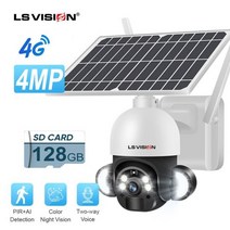 LSVISION 4MP 무선 WiFi 태양 강화한 4G 사진기 옥외 안전 보호 감시 PTZ 건전지 PIR 동의 탐지 캠 ctronic wifi 줌 카메라 태양열 보안 cctv 스마, 4G Add 128G White