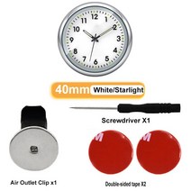 빛나는 자동 게이지 시계 클립이 달린 미니 자동차 에어 벤트 방수 석영 공기 배출구 스타일링 액세서리, 없음, 40mm White