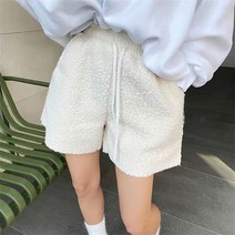 빅사이즈 와이드 양털 기모 뽀글이 반바지 귀여운 연예인 공항 패션 캐주얼 바지