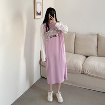 [바보사랑] 여자 봄 나그랑 캐주얼 배색 걸리시 롱원피스[옷자락]