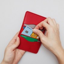 수제 가죽 4장 카드지갑 베지터블 파라핀레드