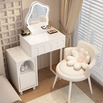 남쪽나무 LED화장대 공주 화장대 수납 서랍형 콘솔 화장대, 50CM, 의자C+화장상+캐비닛+거울, 화이트