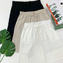 티데일리 내추럴 5부 린넨 와이드 팬츠 여성용 밴딩 반바지