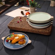 소야도자기 아름 손잡이 원형 접시 1호 핸드메이드 도자기, 민트