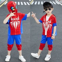 최신상 3D 스파이더맨 반팔 상하복 세트 아동 여름의상 (고글 탈부착 가능)