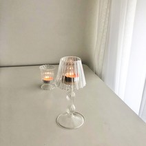 크리스탈 글라스 티라이트 빈티지 물결무늬 유리 캔들 캔들 홀더 글라스 촛대, SMALL