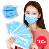 케이에스몰 (개별포장) 국내배송 덴탈마스크 3중필터 일회용 마스크 스카이(100매), 100매