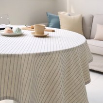 유노야 라인스티치 린넨코튼 식탁보 140x140cm, 블루 스트라이프