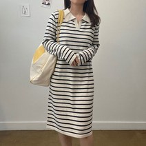 (2col) 가을 울블랜디드 미디움 H라인 스트라이트 피케 원피스