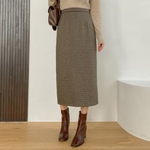 텐션 슬릿 체크 롱 스커트
