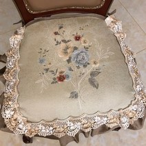 고급 꽃 자수 엔틱 식탁의자 레이스 방석 쿠션 커버