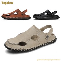 Tepaken 남자 여름 샌들 소가죽슬리퍼 빅사이즈샌들
