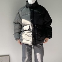 오리털 숏패딩 반반 배색 남자 여자 빵빵 두꺼운 덕다운 패딩 스트릿 코디 블랙 그레이