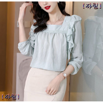 예쁜 퍼프 여자 브라우스 직장인 카라 리본 심플 오버피사 가을 출근 20대