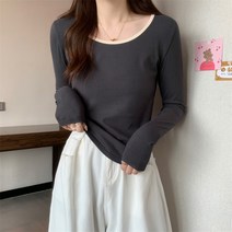 2022 가을 상의 여성 인스타일 긴팔 이너 레깅스 슬림해 보이는 불규칙 숏 티셔츠