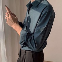 남성용 드레이프 캐주얼 재킷 안에 셔츠가 달린 남성용 긴팔 한국 버전 아이스 실크 러피언 핸썸 디자인 스트레치 셔츠