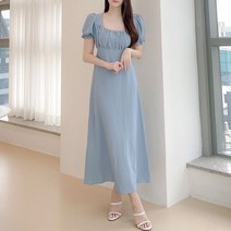 러블리아미에 / 아미에 /하이 스퀘어넥 콩단추 퍼프 롱 원피스 3color