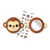 가죽 손거울 만들기 diy 공예 키트 휴대용 접이식 거울 세트 반제품 패키지, 가죽손거울:원숭이 ＋ 사은품 증정, 1set