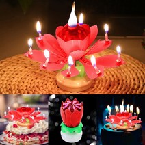 생일 케이크 기념일 회전 멜로디 연꽃초(핑크) 특이한 생일초 파티용품