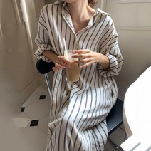 여성 스트라이프 데일리 롱 셔츠 원피스