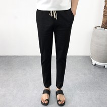 엠클로 남자 남성 세미와이드 여름 린넨 마 바지 9부 밴딩 슬랙스