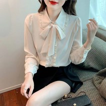 Momolatti 여성용 긴 소매 고잉 리본 블라우스