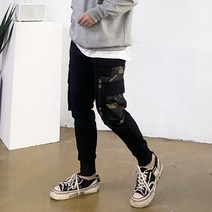 남자 28-36 봄 가을 투포켓 카모 밴딩 스판 트레이닝 카고 조거팬츠 검정 바지 1컬러