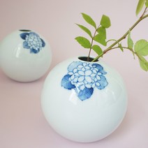 수국 달항아리 청화백자 도자기 화병 프리미엄 화이트꽃병