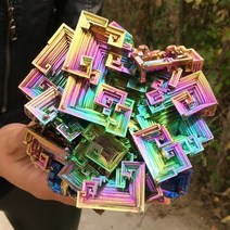 BISMUTH 비스무트 천연 석 크리스탈 무지개 밝은 금속 미네랄 블록 홀 사무실 디가우징 장식품, 4.450500g