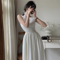 블랙 오픈 원피스 민소매 프렌치 스몰 블랙 스커트