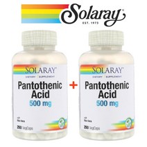(1+1) 솔라레이 판토텐산 500 mg 수용성 비타민 B5 Pantothenic Acid 메타볼리즘 250 베지캡슐 2팩