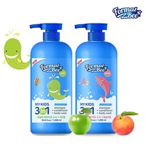 키즈 3in1 어린이 샴푸+컨디셔너+바디 복숭아/사과향, 04_2개_복숭아향